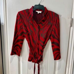 St. John Collection Animal Print Knit Suit Jacket and Skirt | Size 8